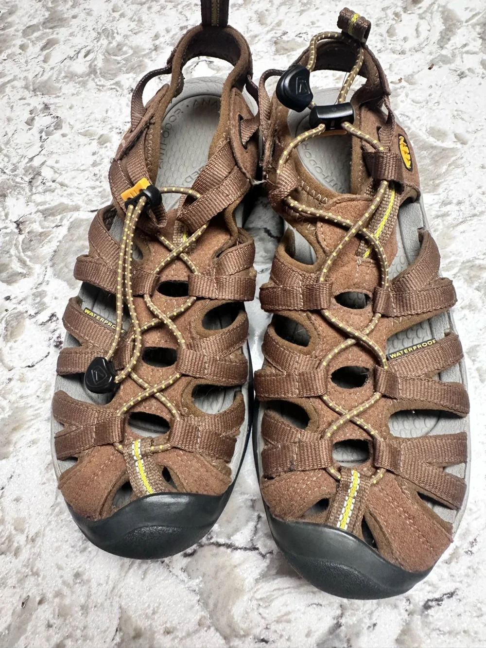 Keen Brown Open-Toe Outdoor Sandals with Yellow Accents